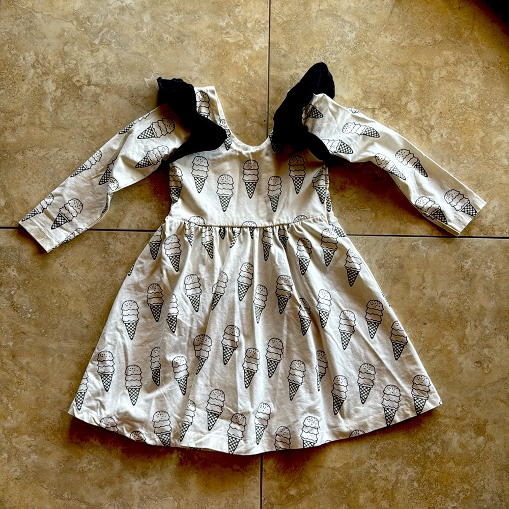 monica + andy white/black ice cream ruffle girls dress, size 6/7